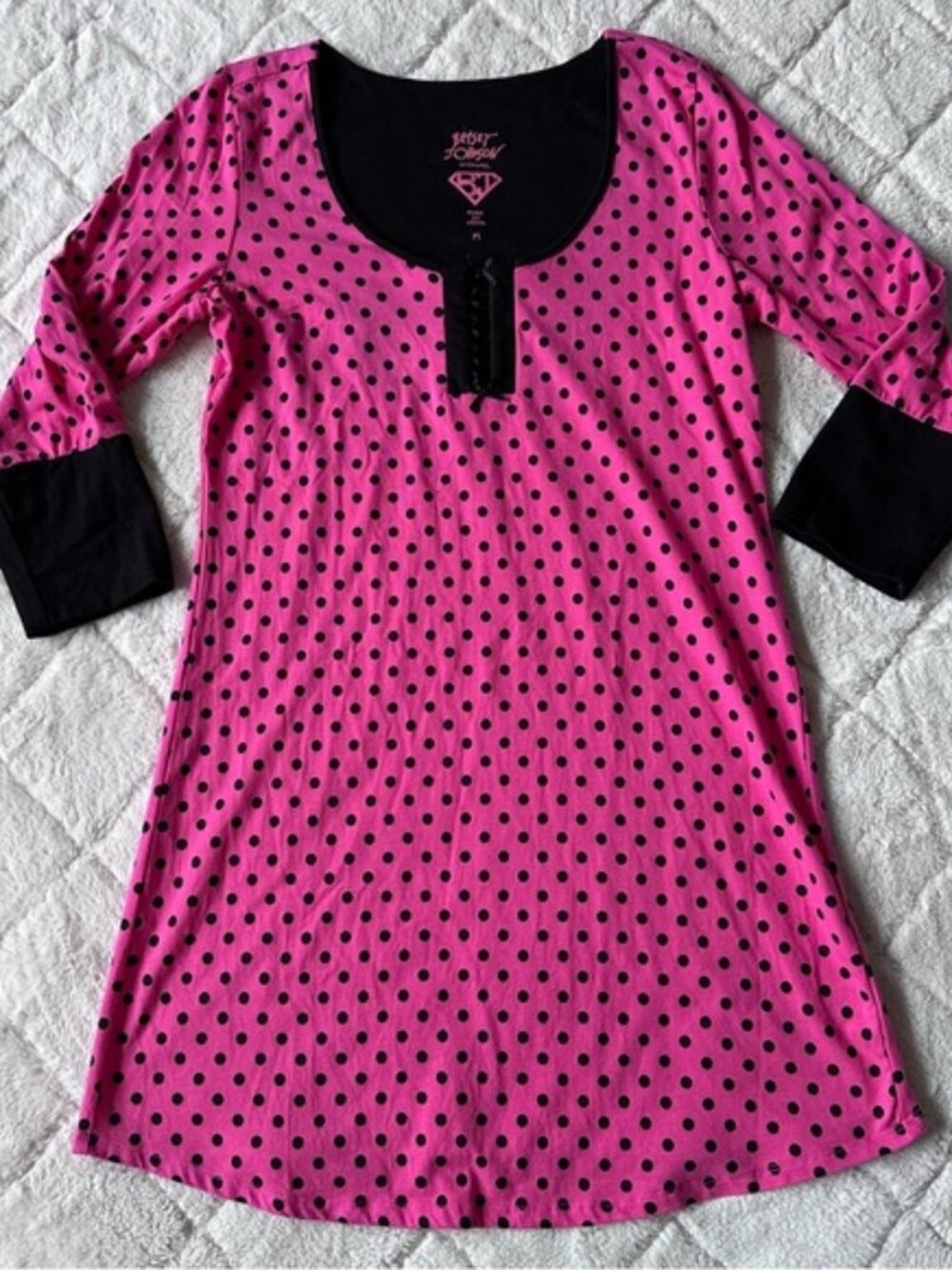 Betsey Johnson | Pink and Black Polka Dot Nightgown | Size Medium